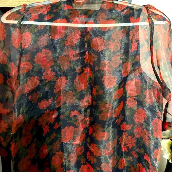 ♥️ Blashe Sheer Dramatic Floral Puff Sleeve Blouse - Picture 8 of 10